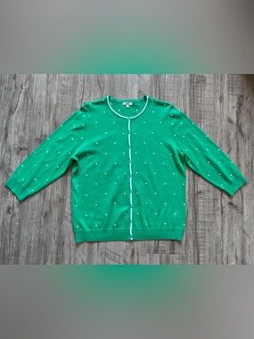 Tabi green white polka dot cardigan mid  length sleeves